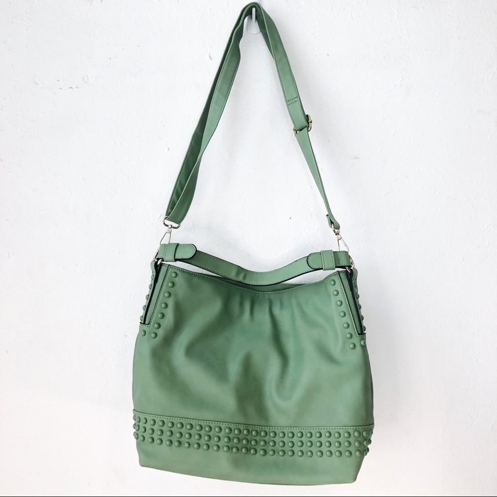 Lula large pale green bag crossbody strap studded